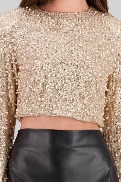 Shasa Long Sleeve Crop Sequin Top