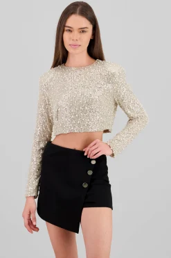 Shasa Long Sleeve Crop Sequin Top