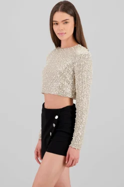 Shasa Long Sleeve Crop Sequin Top