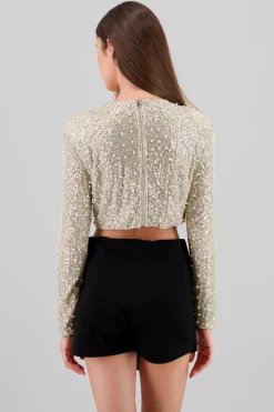 Shasa Long Sleeve Crop Sequin Top
