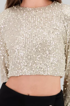 Shasa Long Sleeve Crop Sequin Top