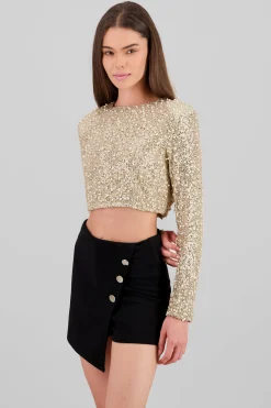 Shasa Long Sleeve Crop Sequin Top
