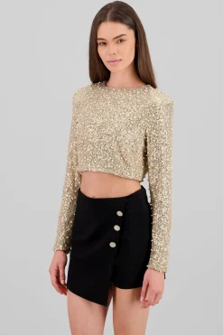 Shasa Long Sleeve Crop Sequin Top