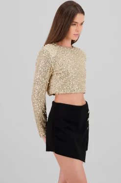 Shasa Long Sleeve Crop Sequin Top