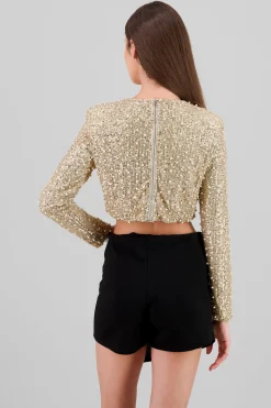 Shasa Long Sleeve Crop Sequin Top