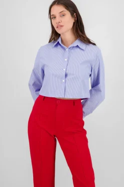 Shasa Long Sleeve Crop Striped Shirt
