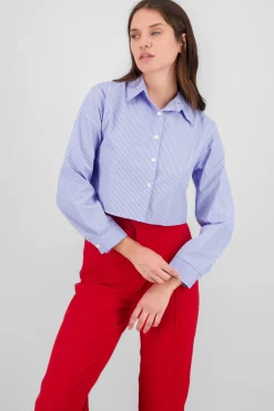 Shasa Long Sleeve Crop Striped Shirt