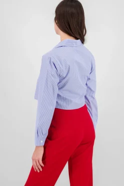 Shasa Long Sleeve Crop Striped Shirt