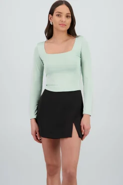 Shasa Long Sleeve Crop Top with Square Neckline
