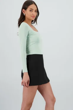 Shasa Long Sleeve Crop Top with Square Neckline