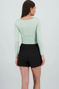 Shasa Long Sleeve Crop Top with Square Neckline