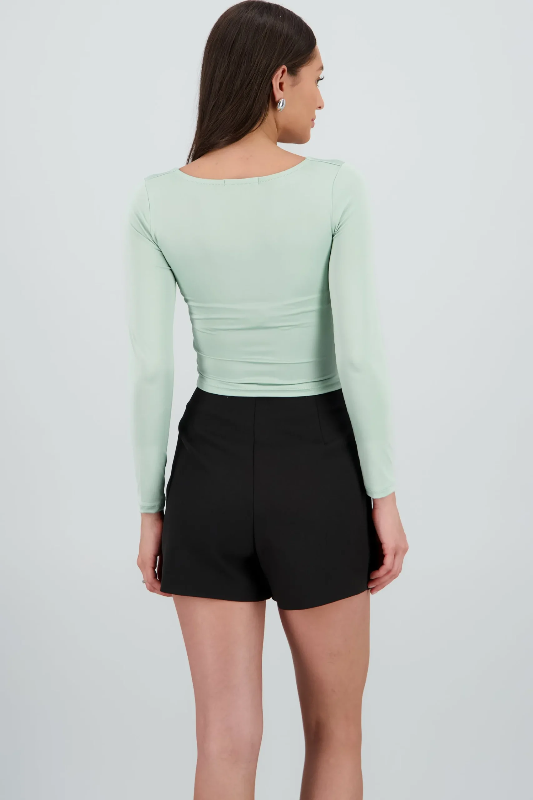 Shasa Long Sleeve Crop Top with Square Neckline