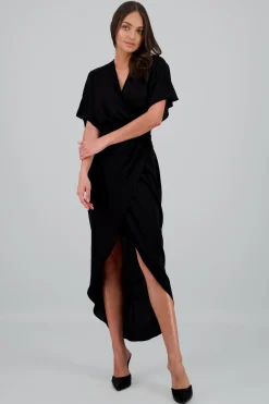 Shasa Long Sleeve Crossover Neckline Maxi Dress