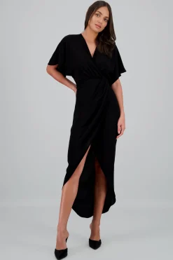Shasa Long Sleeve Crossover Neckline Maxi Dress