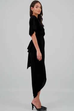 Shasa Long Sleeve Crossover Neckline Maxi Dress