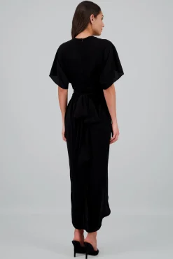 Shasa Long Sleeve Crossover Neckline Maxi Dress