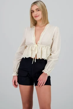 Shasa Long Sleeve Embroidered Floral Top