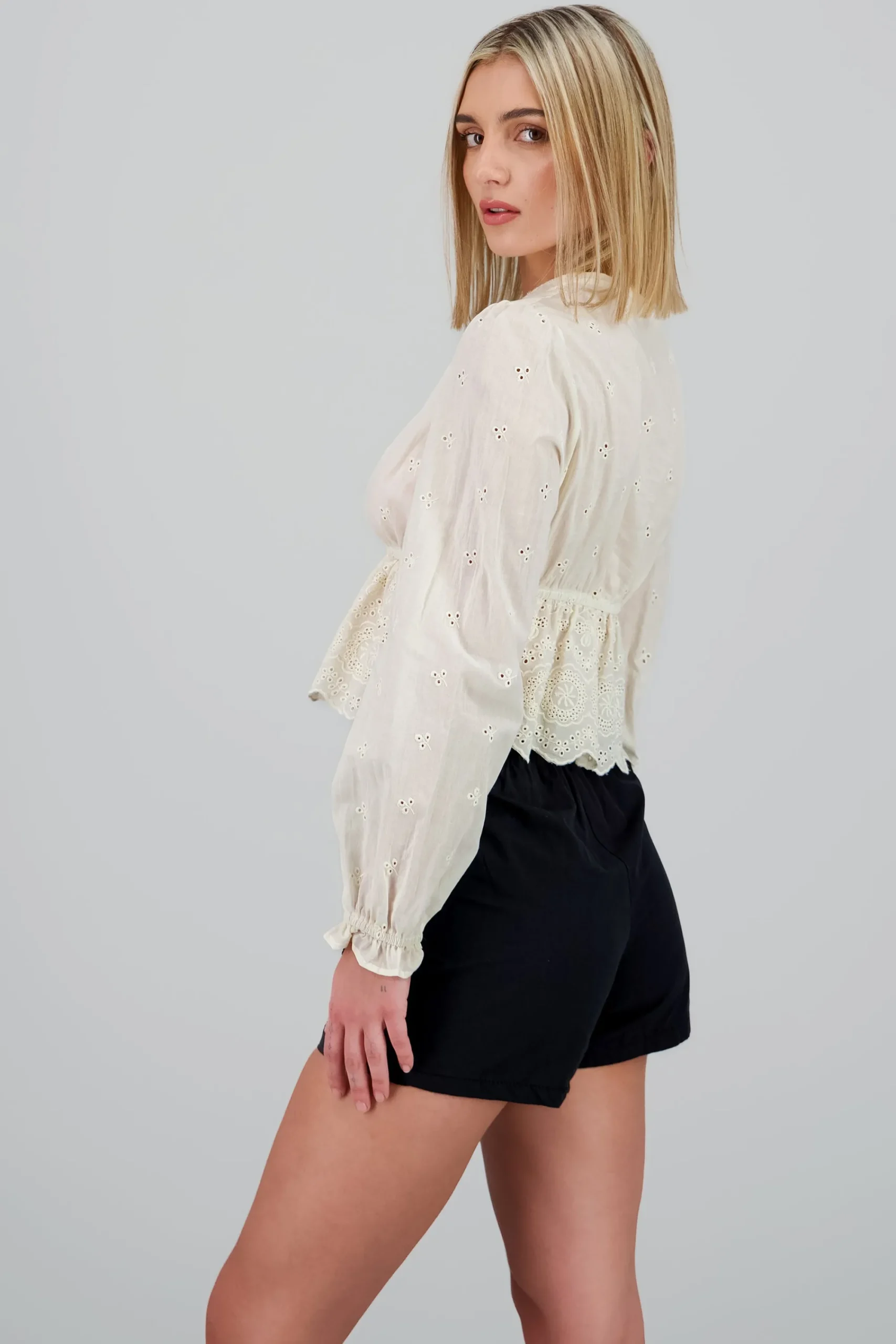 Shasa Long Sleeve Embroidered Floral Top