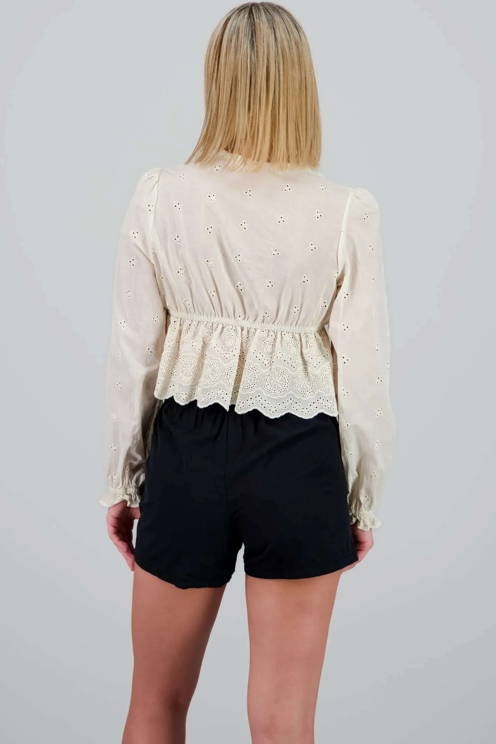 Shasa Long Sleeve Embroidered Floral Top