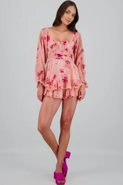 Shasa Long Sleeve Floral Ruffled Dress