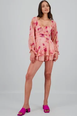 Shasa Long Sleeve Floral Ruffled Dress