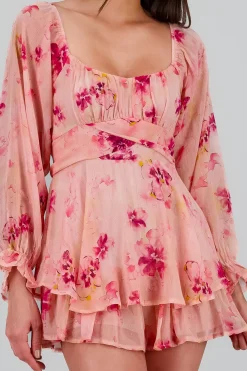 Shasa Long Sleeve Floral Ruffled Dress