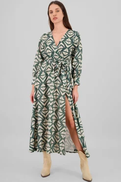 Shasa Long Sleeve Geometric Print Maxi Dress