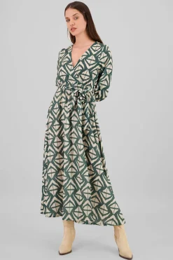 Shasa Long Sleeve Geometric Print Maxi Dress