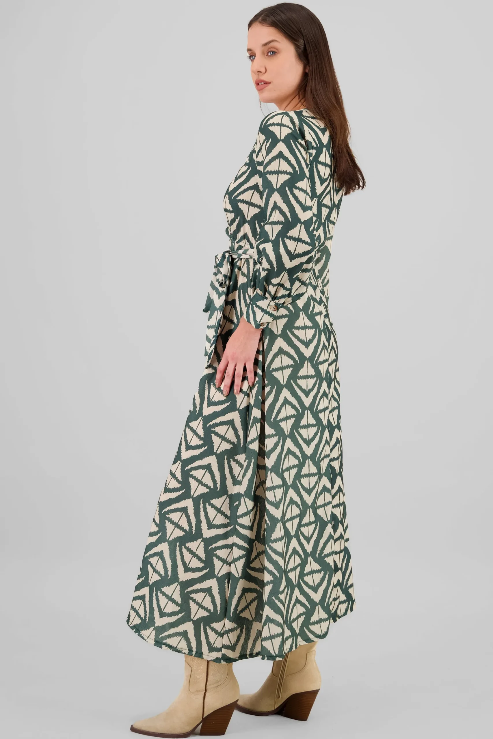 Shasa Long Sleeve Geometric Print Maxi Dress