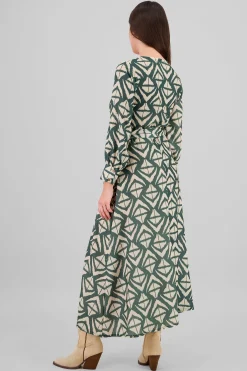 Shasa Long Sleeve Geometric Print Maxi Dress