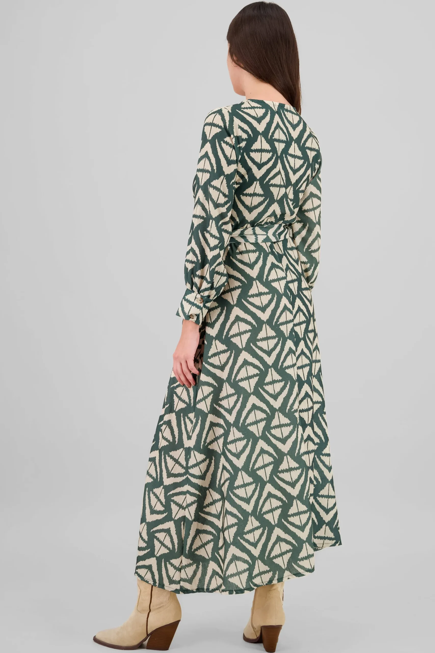 Shasa Long Sleeve Geometric Print Maxi Dress