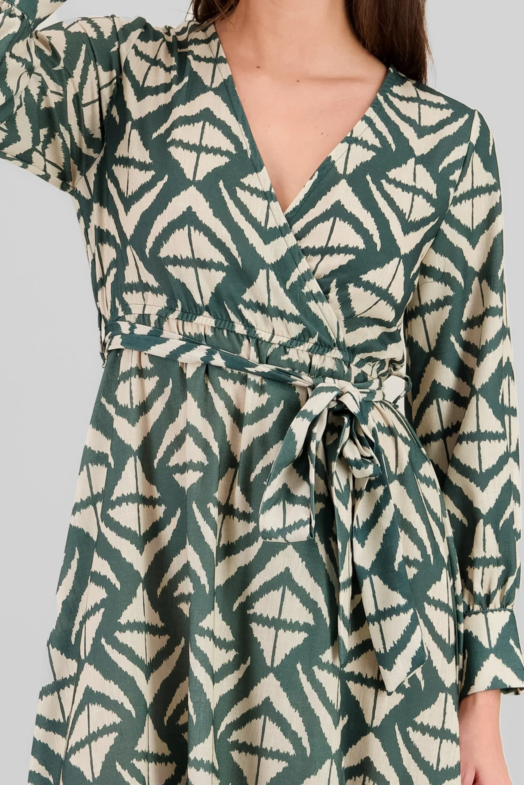 Shasa Long Sleeve Geometric Print Maxi Dress