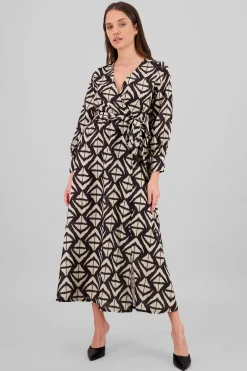 Shasa Long Sleeve Geometric Print Maxi Dress