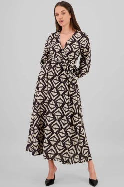 Shasa Long Sleeve Geometric Print Maxi Dress