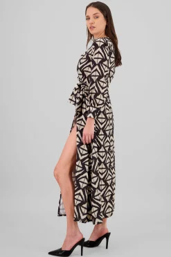 Shasa Long Sleeve Geometric Print Maxi Dress
