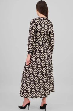 Shasa Long Sleeve Geometric Print Maxi Dress