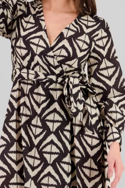 Shasa Long Sleeve Geometric Print Maxi Dress