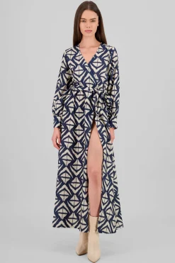 Shasa Long Sleeve Geometric Print Maxi Dress
