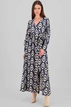 Shasa Long Sleeve Geometric Print Maxi Dress