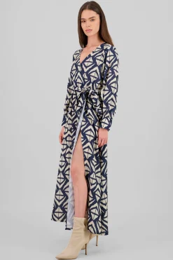 Shasa Long Sleeve Geometric Print Maxi Dress