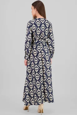Shasa Long Sleeve Geometric Print Maxi Dress