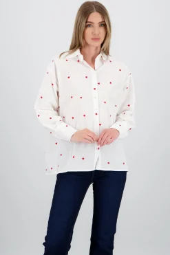 Shasa Long Sleeve Heart Print Shirt
