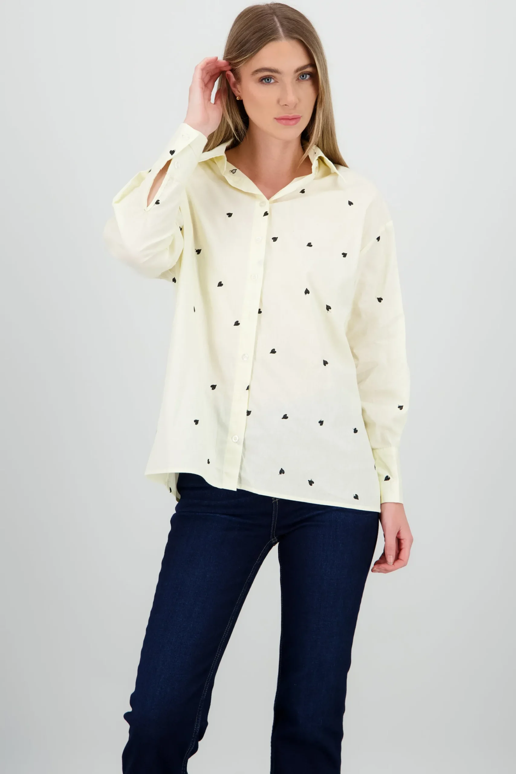 Shasa Long Sleeve Heart Print Shirt