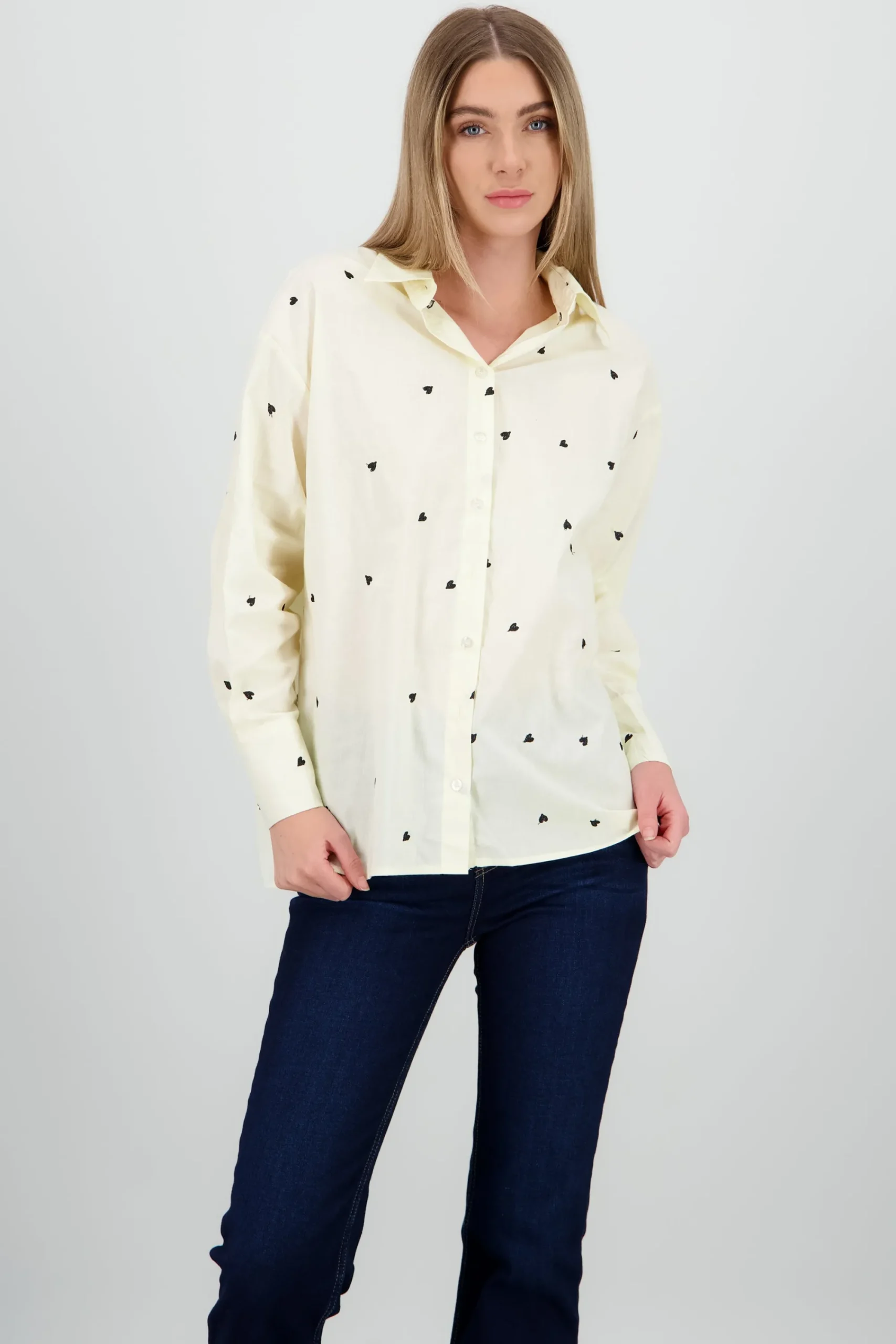Shasa Long Sleeve Heart Print Shirt
