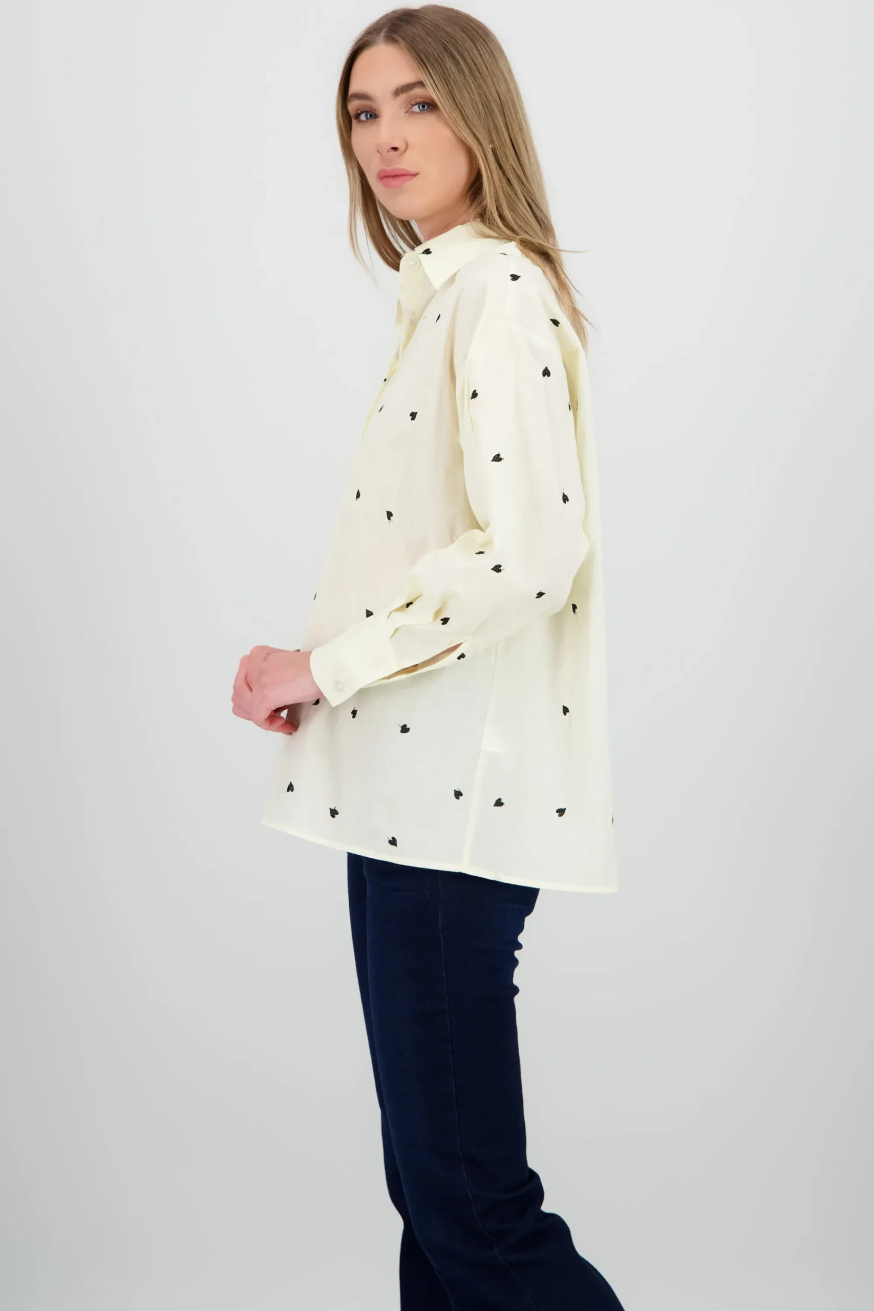 Shasa Long Sleeve Heart Print Shirt
