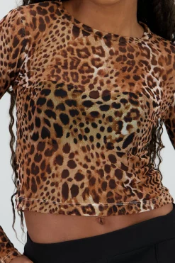 Shasa Long Sleeve Mesh Animal Print Blouse