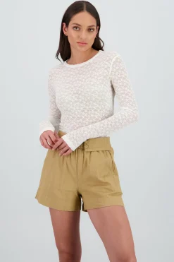 Shasa Long Sleeve Mesh Blouse with Embroidery