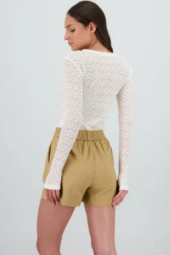 Shasa Long Sleeve Mesh Blouse with Embroidery