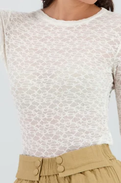 Shasa Long Sleeve Mesh Blouse with Embroidery
