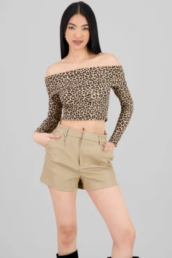 Shasa Long Sleeve Off Shoulder Leopard Top